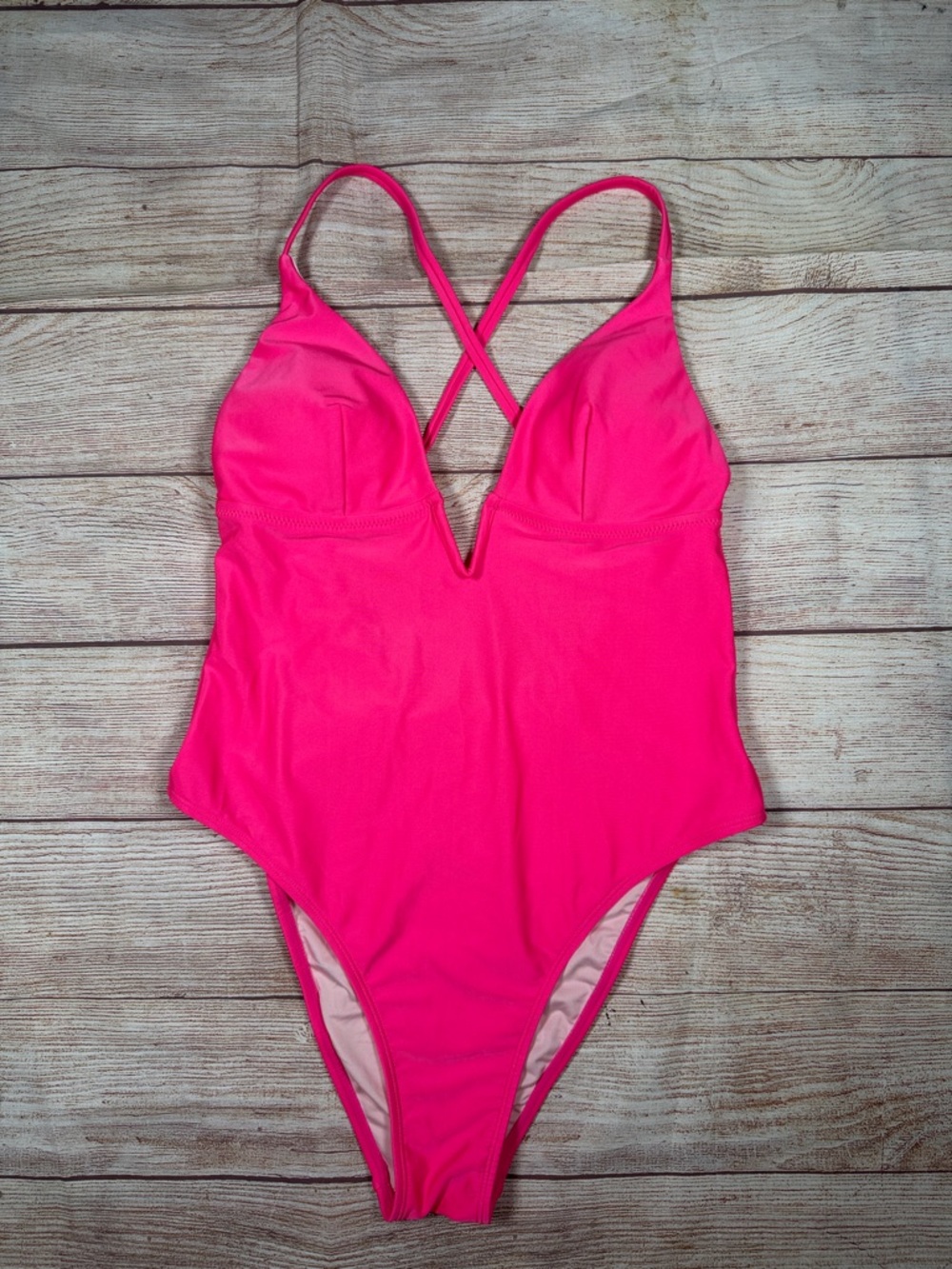 NWT Plunge Hot Pink One-Piece Swimsuit with Crisscross Back